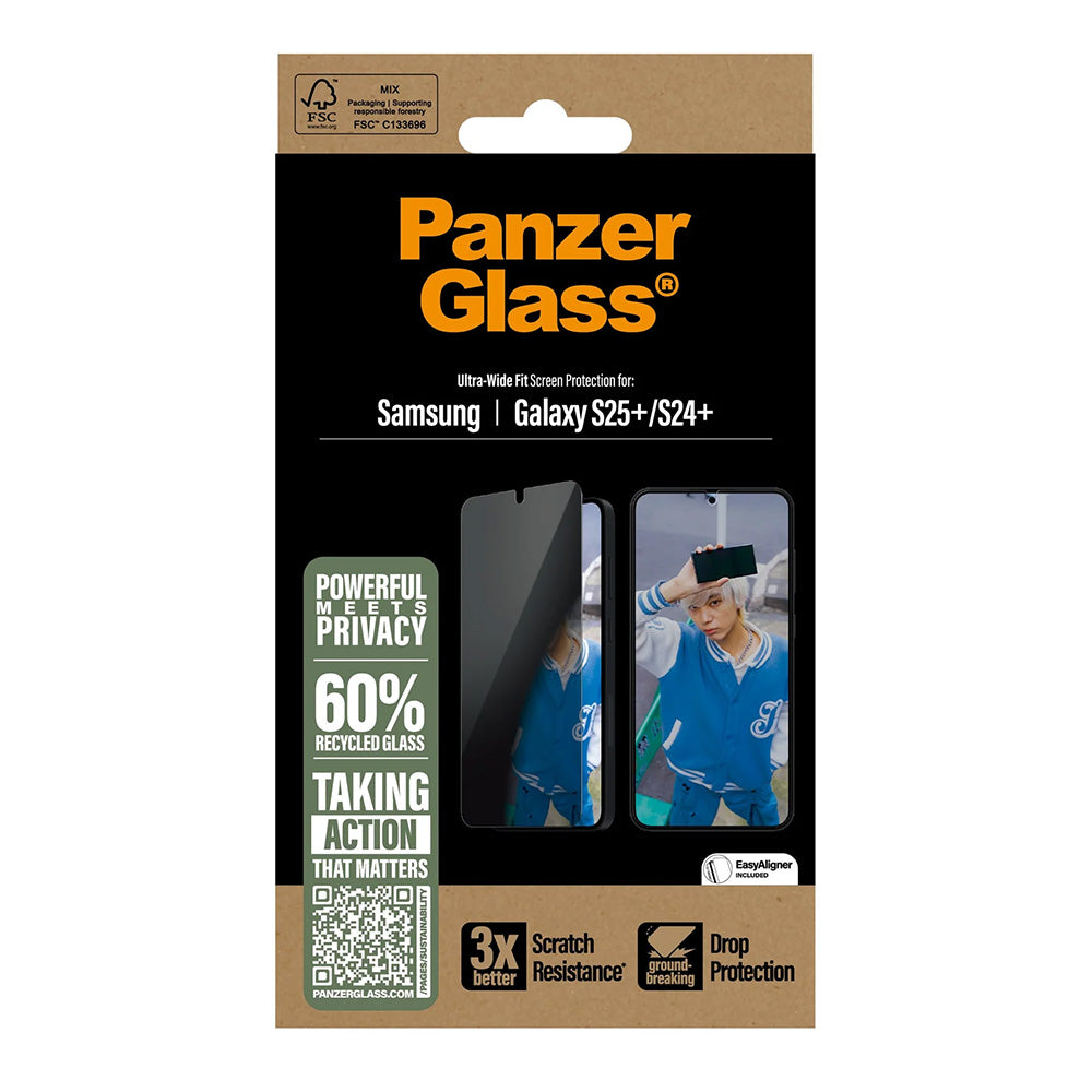 Privacy PanzerGlass Ultra-Wide Fit védőfólia Samsung Galaxy S25+ S936 / S24+ S926 készülékekhez, Edzett üveg, Teljes ragasztás