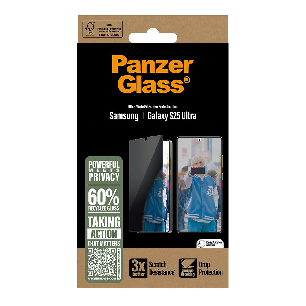 Privacy PanzerGlass Ultra-Wide Fit védőfólia Samsung Galaxy S25 Ultra S938 készülékhez, Edzett üveg, Teljes ragasztás