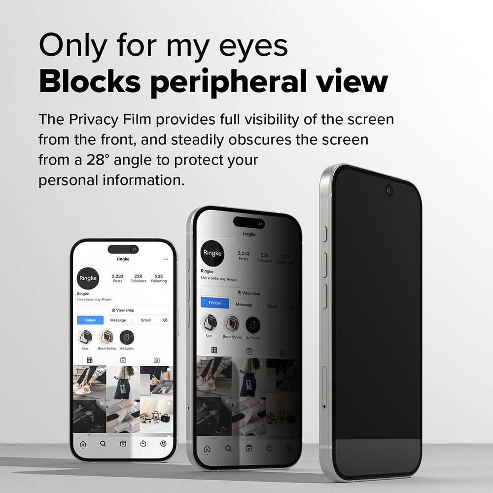Privacy Ringke Easy Slide képernyővédő fólia Apple iPhone 16 Plus / 15 Plus készülékekhez, Edzett üveg, Teljes ragasztás, 2 darabos készlet