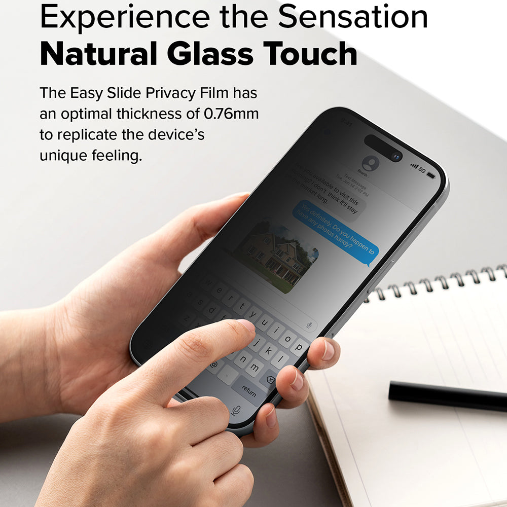Privacy Ringke Easy Slide képernyővédő fólia Apple iPhone 16 Plus / 15 Plus készülékekhez, Edzett üveg, Teljes ragasztás, 2 darabos készlet