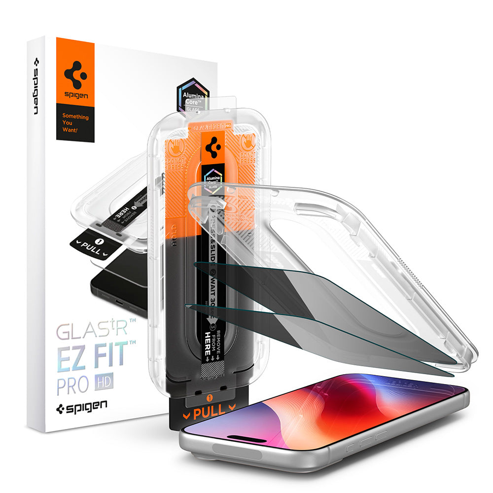 Spigen GlastR EZ FIT Pro HD Privacy képernyővédő fólia Apple iPhone 18 Pro Max készülékhez, edzett üveg, teljes ragasztó, 2 darabos készlet AGL12033