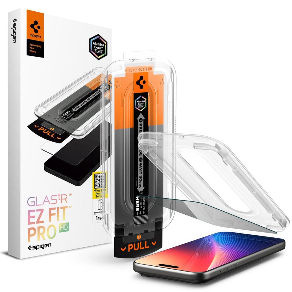 Privacy Spigen GlastR EZ FIT Pro védőfólia Apple iPhone 17 Pro / 17 / 16 Pro készülékekhez, Edzett üveg, Teljes ragasztás AGL10098