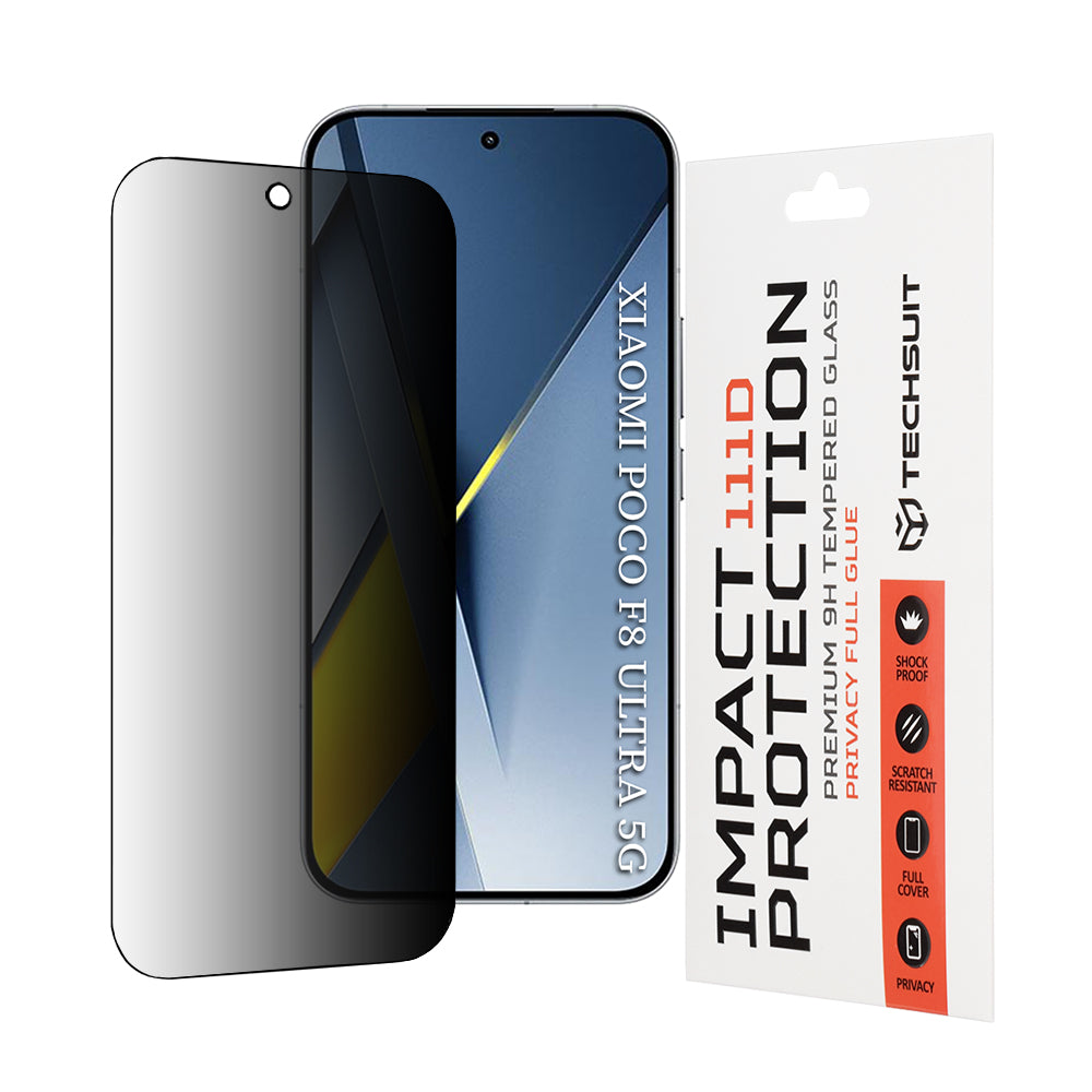 Privacy Techsuit képernyővédő fólia Xiaomi Poco F8 Ultra készülékhez, Edzett üveg, Teljes ragasztás, 111D