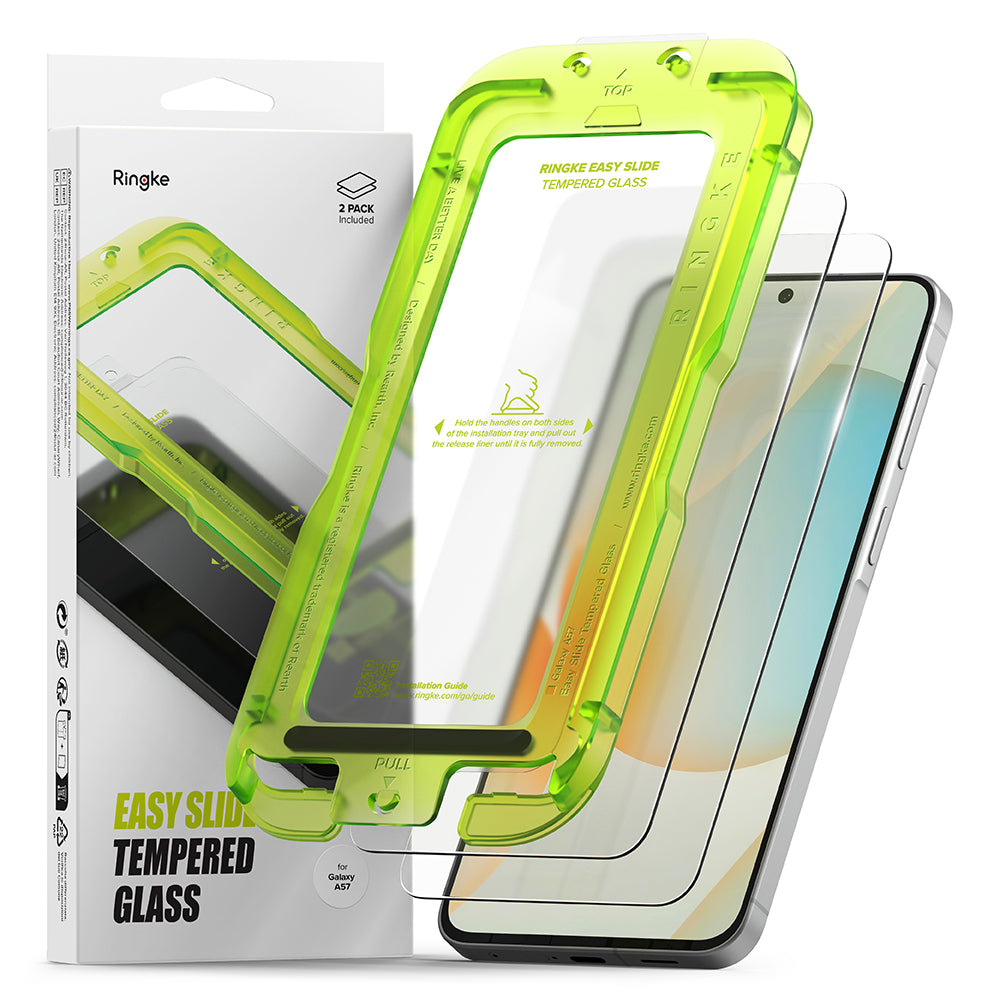 Ringke Easy Slide képernyővédő fólia Samsung Galaxy A57 5G-hez, Edzett üveg, Teljes ragasztás, 2 darabos készlet