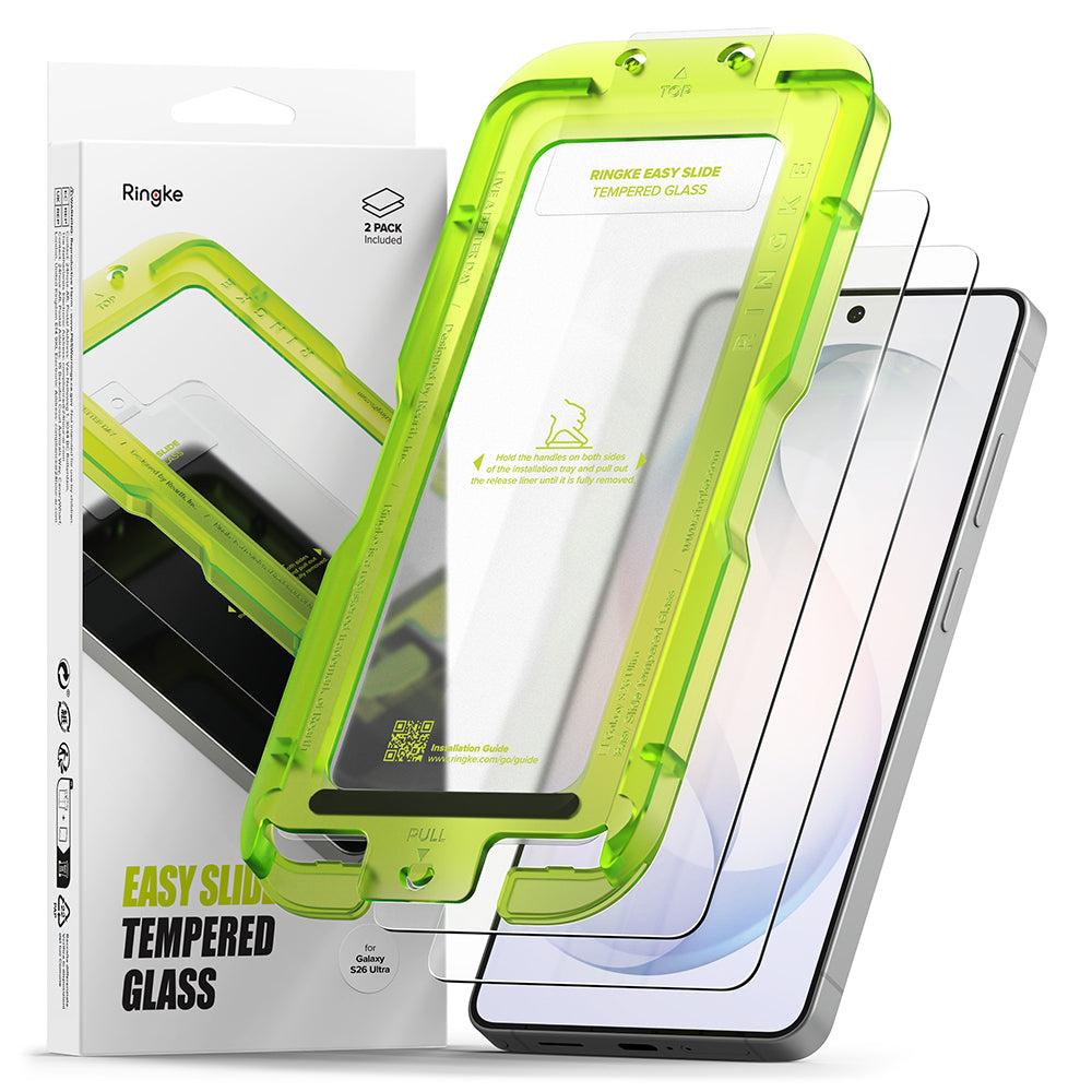 Ringke Easy Slide képernyővédő fólia Samsung Galaxy S26 Ultra S948-hoz, Edzett üveg, Teljes ragasztás, 2 darabos készlet