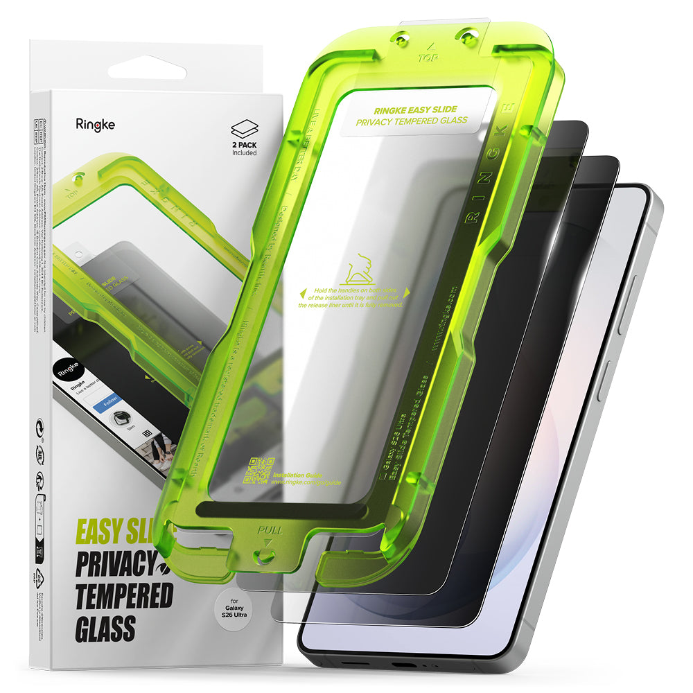 Ringke Easy Slide képernyővédő fólia Samsung Galaxy S26 Ultra S948-hoz, Edzett üveg, Teljes ragasztás, 2 darabos készlet, Fekete