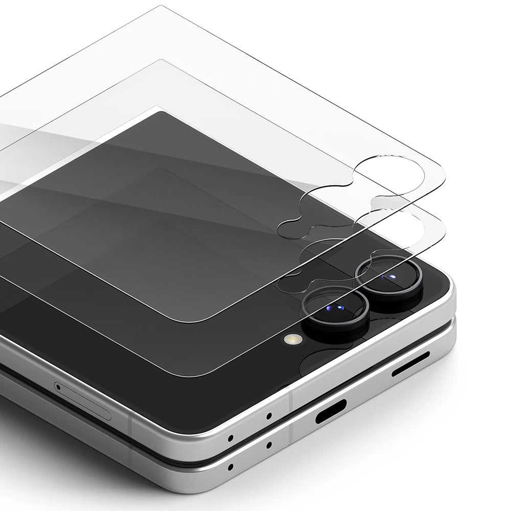 Ringke Pro Külső Képernyővédő fólia Samsung Galaxy Z Flip8 F776-hoz, Edzett Üveg, Teljes Ragasztó, 2 darabos készlet