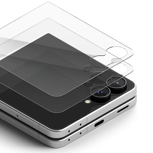 Ringke Pro Külső Képernyővédő fólia Samsung Galaxy Z Flip8 F776-hoz, Edzett Üveg, Teljes Ragasztó, 2 darabos készlet