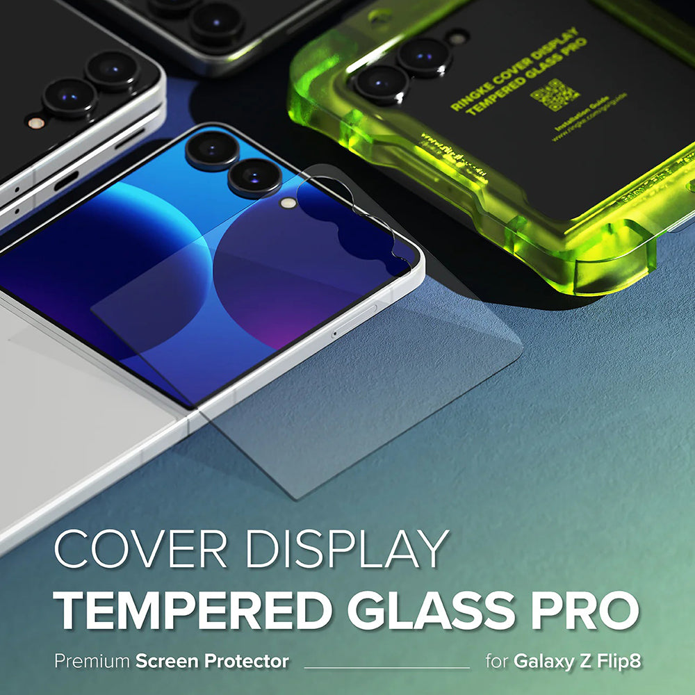 Ringke Pro Külső Képernyővédő fólia Samsung Galaxy Z Flip8 F776-hoz, Edzett Üveg, Teljes Ragasztó, 2 darabos készlet