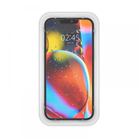 Képernyővédő fólia Spigen GlastR Align Master Apple iPhone 17e / 16e / 14 / 13 Pro készülékekhez, Edzett üveg, Teljes ragasztás, Fekete AGL03725
