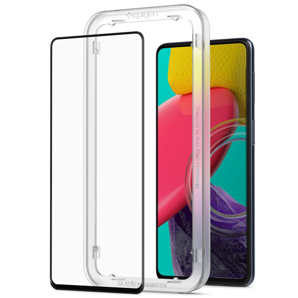 Spigen GlastR Align Master képernyővédő fólia Samsung Galaxy M53 M536-hoz, Edzett üveg, Teljes ragasztás, Fekete