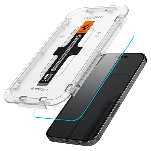 Spigen GlastR EZ FIT védőfólia Apple iPhone 14 Pro készülékhez, Edzett üveg, Teljes ragasztás, 2 darabos készlet