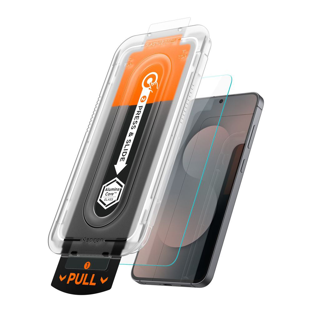Spigen GlastR EZ FIT Pro HD védőfólia Samsung Galaxy S25 FE készülékhez, Edzett üveg, Teljes ragasztás AGL10203