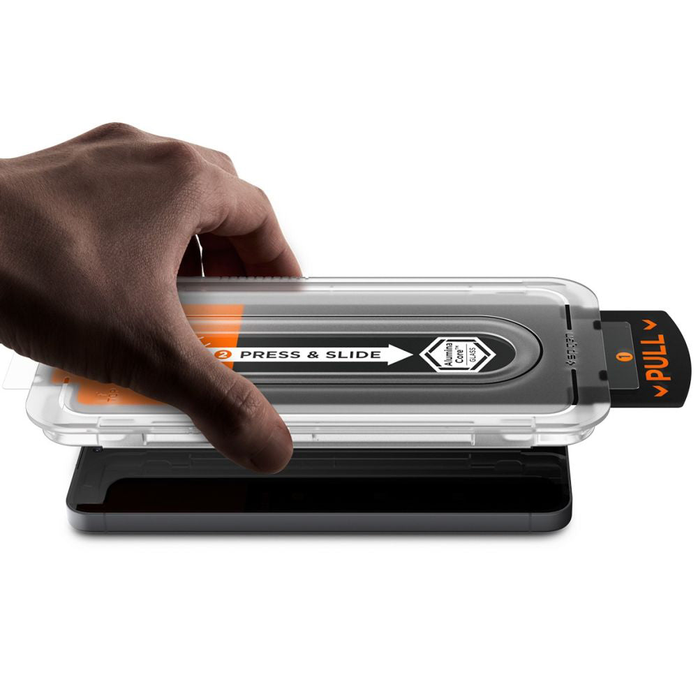 Védőfólia Spigen GlastR EZ FIT Pro HD Samsung Galaxy S25 FE készülékhez, Edzett üveg, Teljes ragasztás, 2 darabos készlet AGL10202