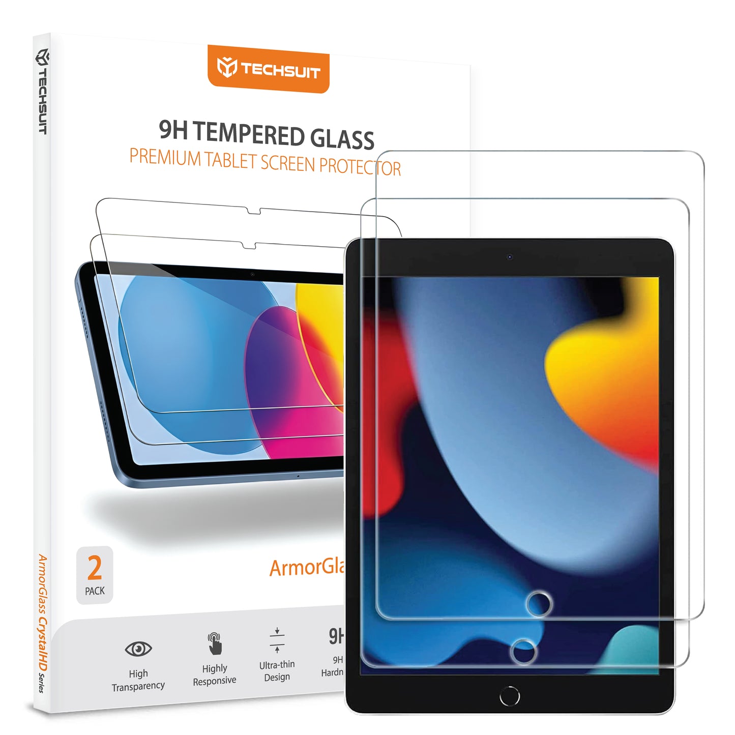 Techsuit ArmorGlass CrystalHD képernyővédő fólia Apple iPad 10.2 (2021) / 10.2 (2020) készülékhez, Edzett üveg, Teljes ragasztás, 2 darabos készlet