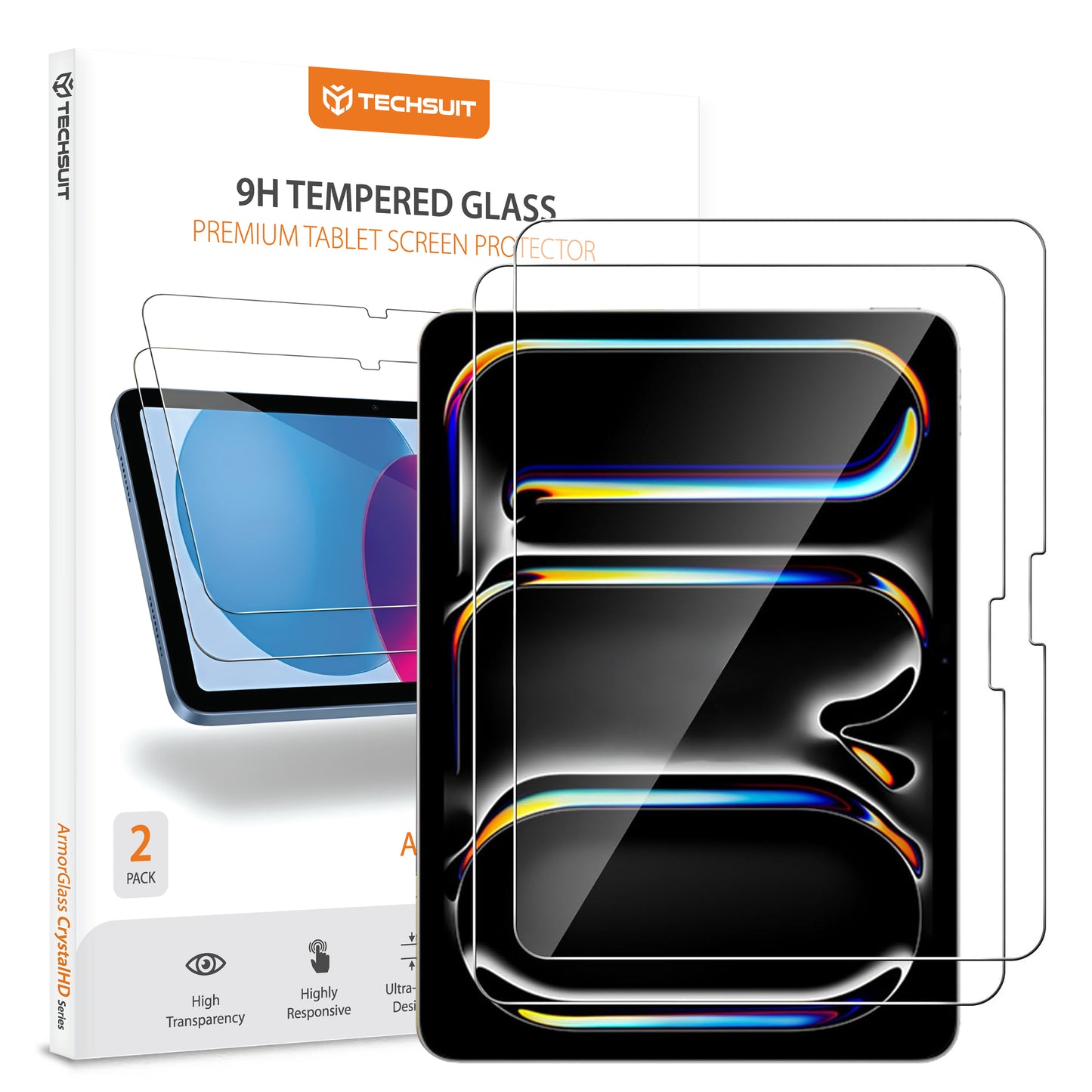 Techsuit ArmorGlass CrystalHD védőfólia Apple iPad Pro 11 (2024) készülékhez, Edzett üveg, Teljes ragasztás, 2 darabos készlet