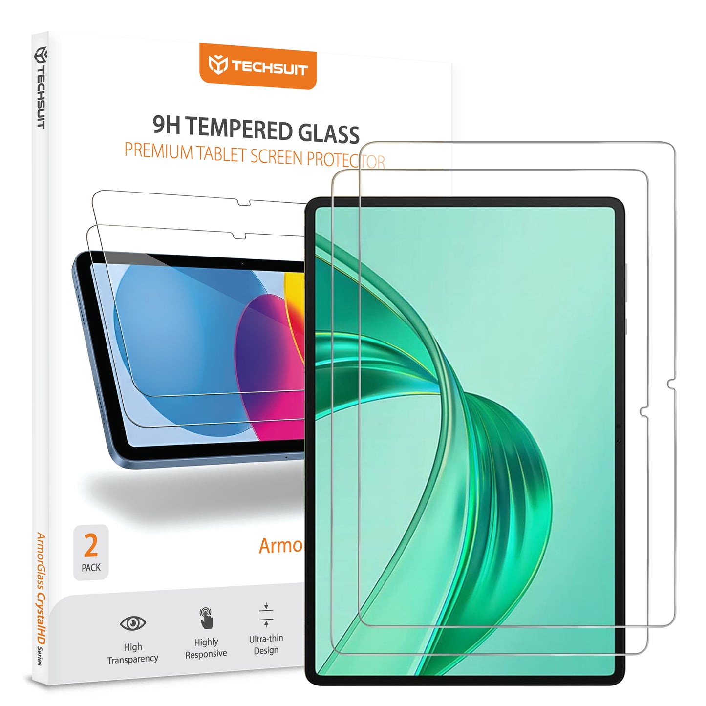 Techsuit ArmorGlass CrystalHD képernyővédő fólia Honor Pad X8a / Xiaomi Pad 6 / 6 Pro készülékekhez, Edzett üveg, Teljes ragasztás, 2 darabos készlet