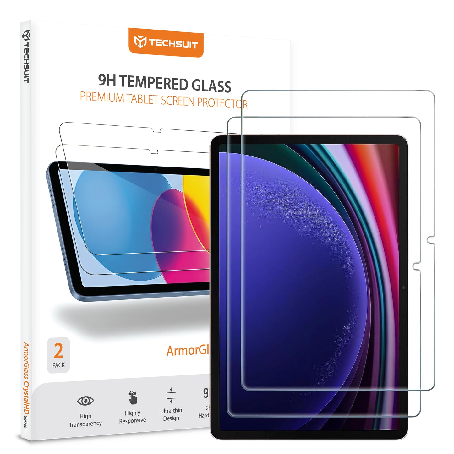 Techsuit ArmorGlass CrystalHD képernyővédő fólia Samsung Galaxy Tab S10 Lite / Tab S10 FE készülékhez, Edzett üveg, Teljes ragasztás, 2 darabos készlet