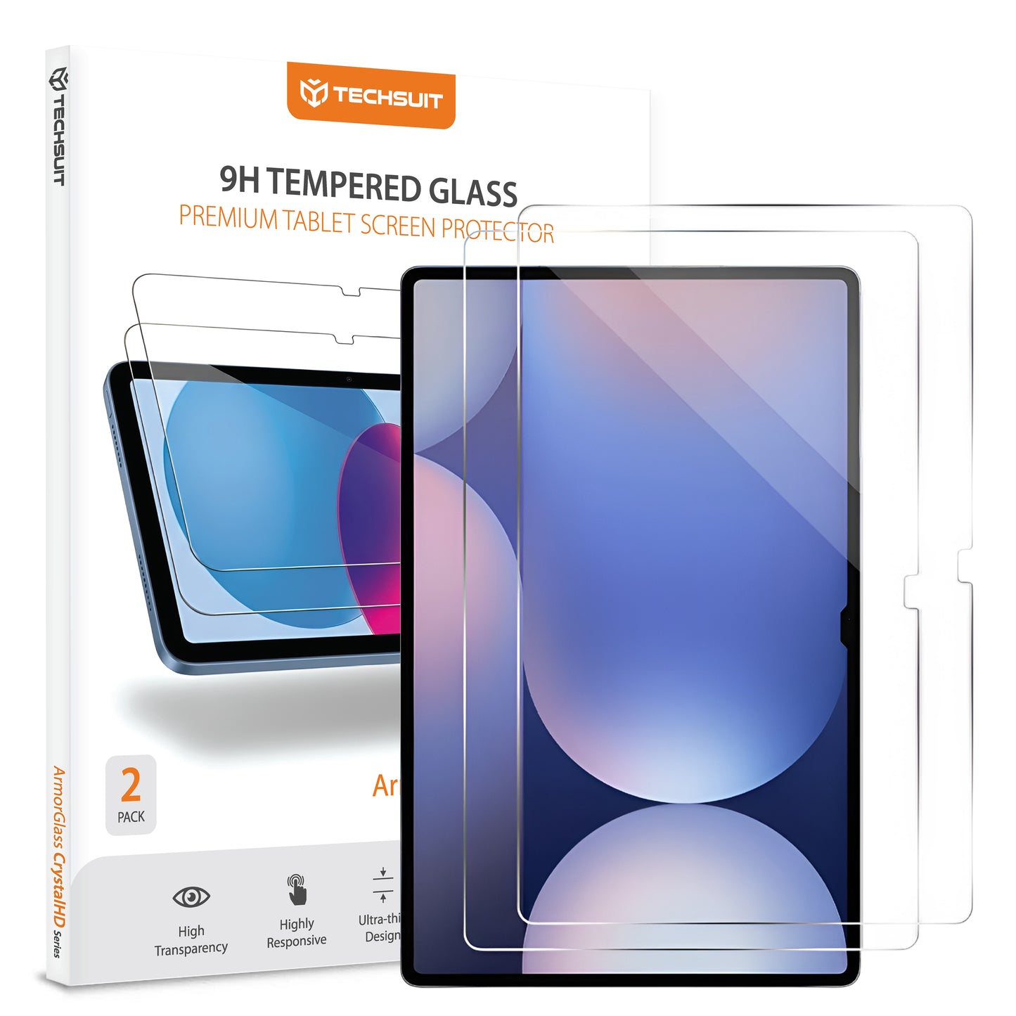 Techsuit ArmorGlass CrystalHD képernyővédő fólia Samsung Galaxy Tab S10+ / Tab S9 FE+ készülékekhez, Edzett üveg, Teljes ragasztás, 2 darabos készlet