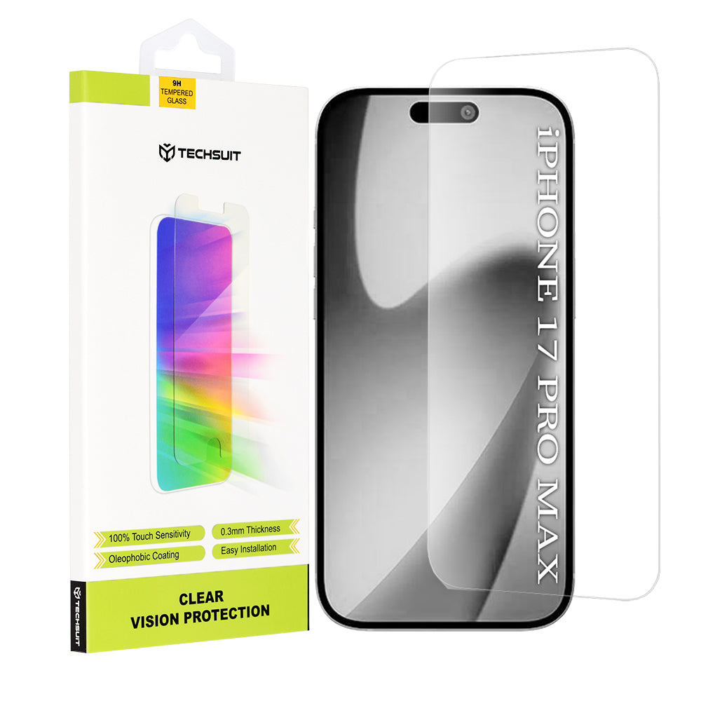 Techsuit Clear Vision képernyővédő fólia Apple iPhone 17 Pro Max-hoz, Edzett üveg, Teljes ragasztás