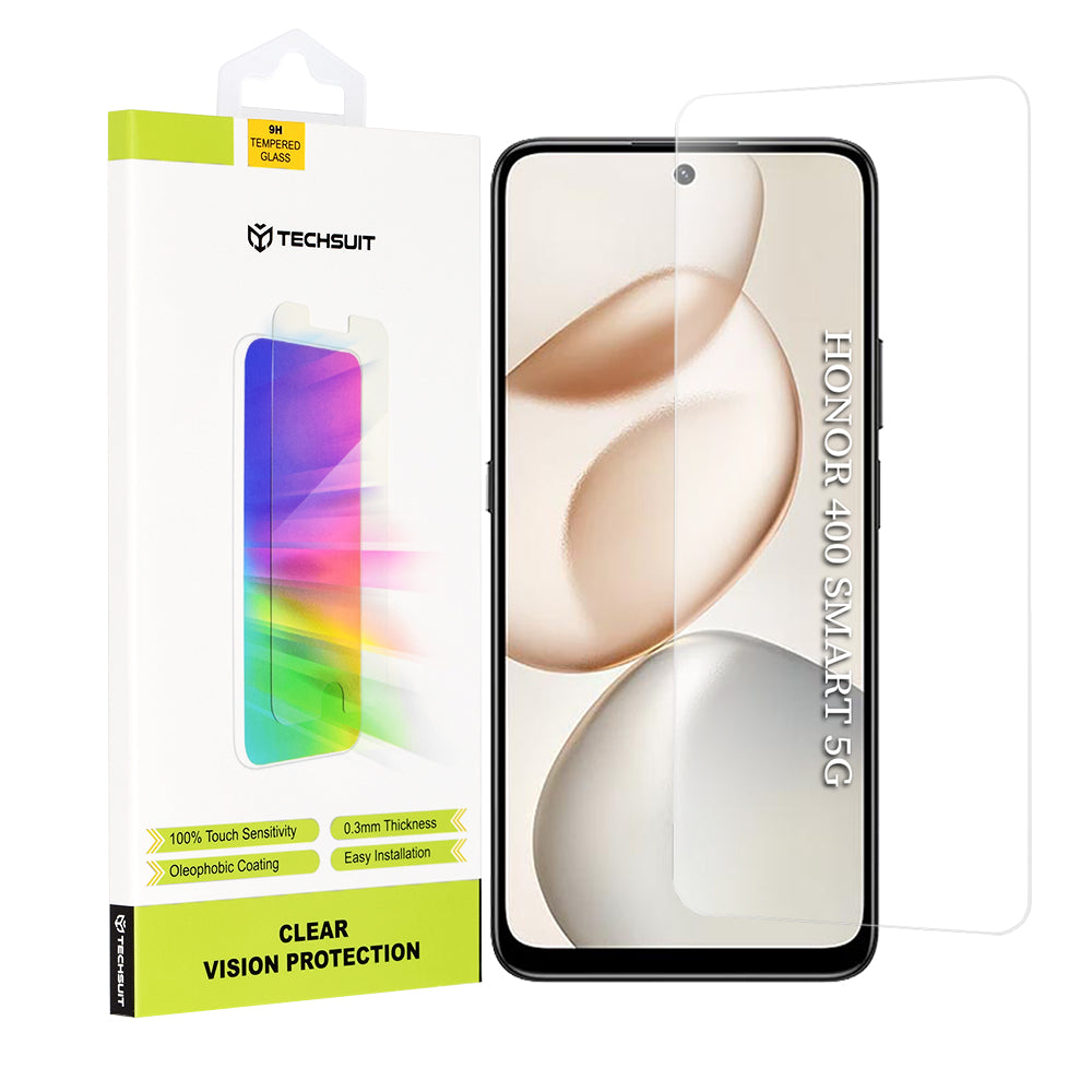 Techsuit Clear Vision képernyővédő fólia Honor 400 Smart 4G / X7d 4G / 400 Smart 5G / X7c / 200 Smart készülékekhez, Edzett üveg, Teljes ragasztás