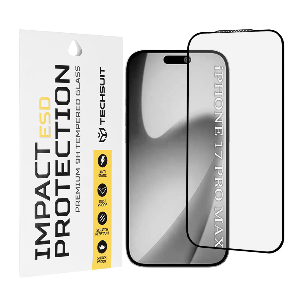 Techsuit védőfólia Apple iPhone 17 Pro Max készülékhez, Edzett üveg, Teljes ragasztás, Fekete