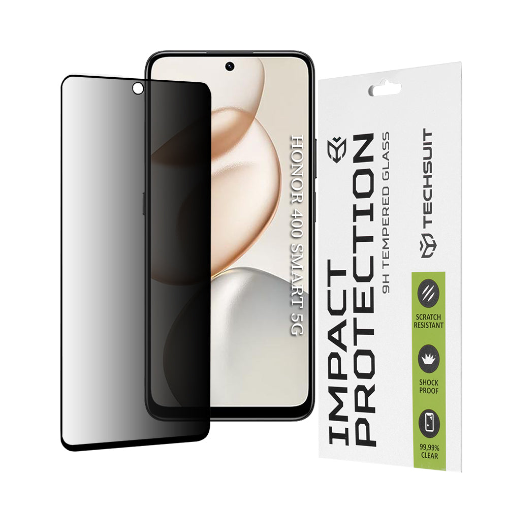 Privacy Techsuit védőfólia Honor 400 Smart 4G / X7d 4G / 400 Smart 5G / X7c készülékekhez, Edzett üveg, Teljes ragasztás, 111D