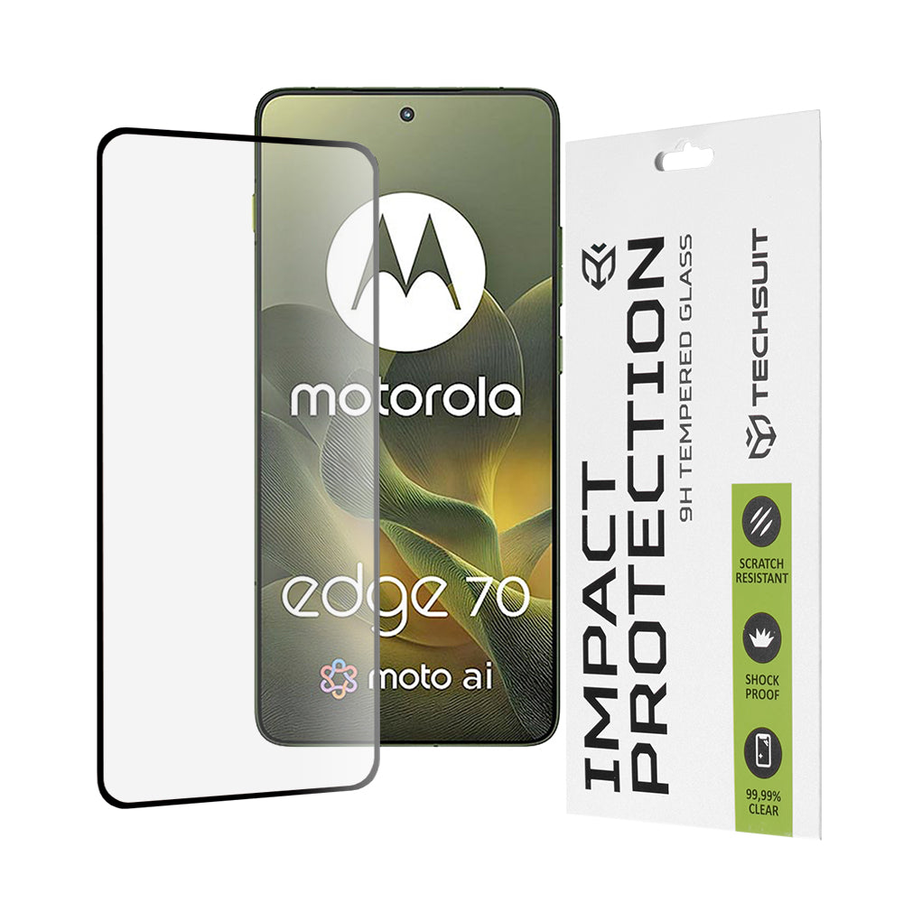 Techsuit képernyővédő fólia Motorola Edge 70-hez, Edzett üveg, Teljes ragasztás, 111D, Fekete