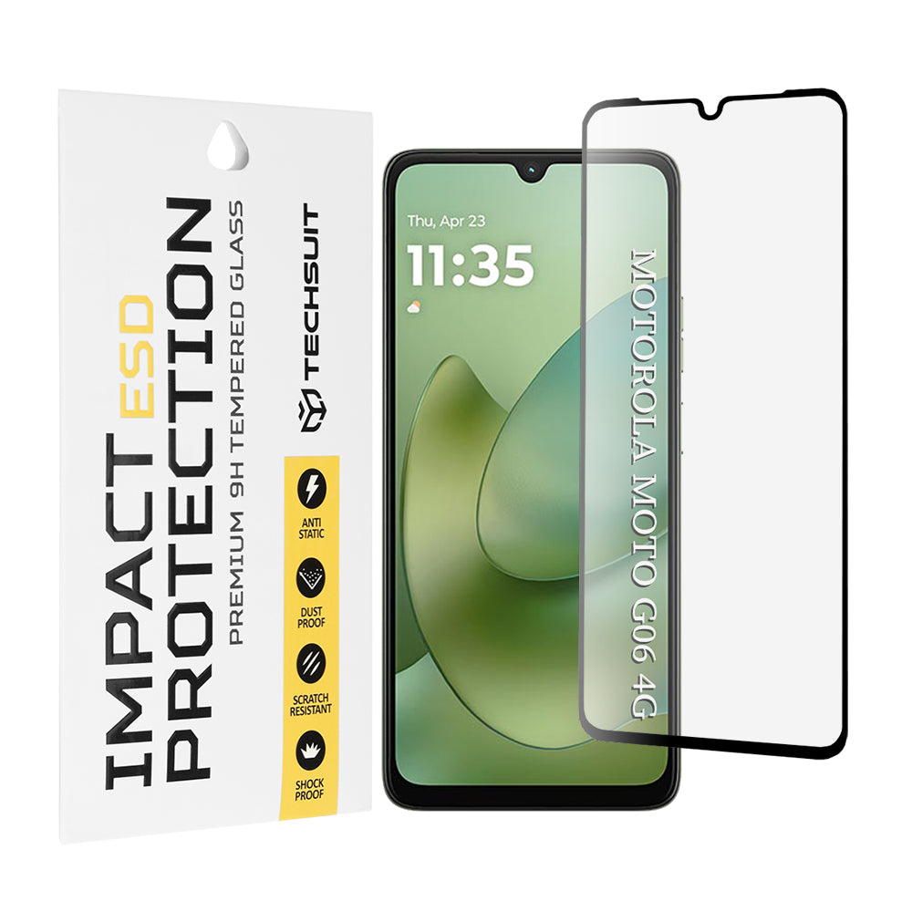 Techsuit képernyővédő fólia Motorola Moto G06 Power / G06 készülékhez, Edzett üveg, Teljes ragasztás, Fekete