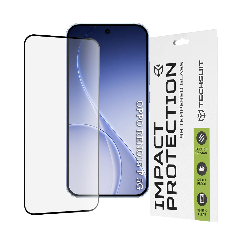 Techsuit képernyővédő fólia Oppo Reno15 FS / Reno15 F készülékhez, Edzett üveg, Teljes ragasztás, 111D, Fekete