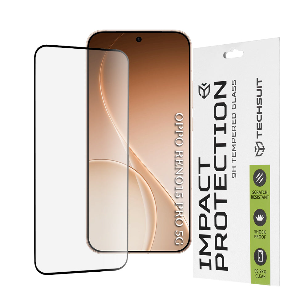 Techsuit képernyővédő fólia Oppo Reno15 Pro-hoz, Edzett üveg, Teljes ragasztás, 111D, Fekete