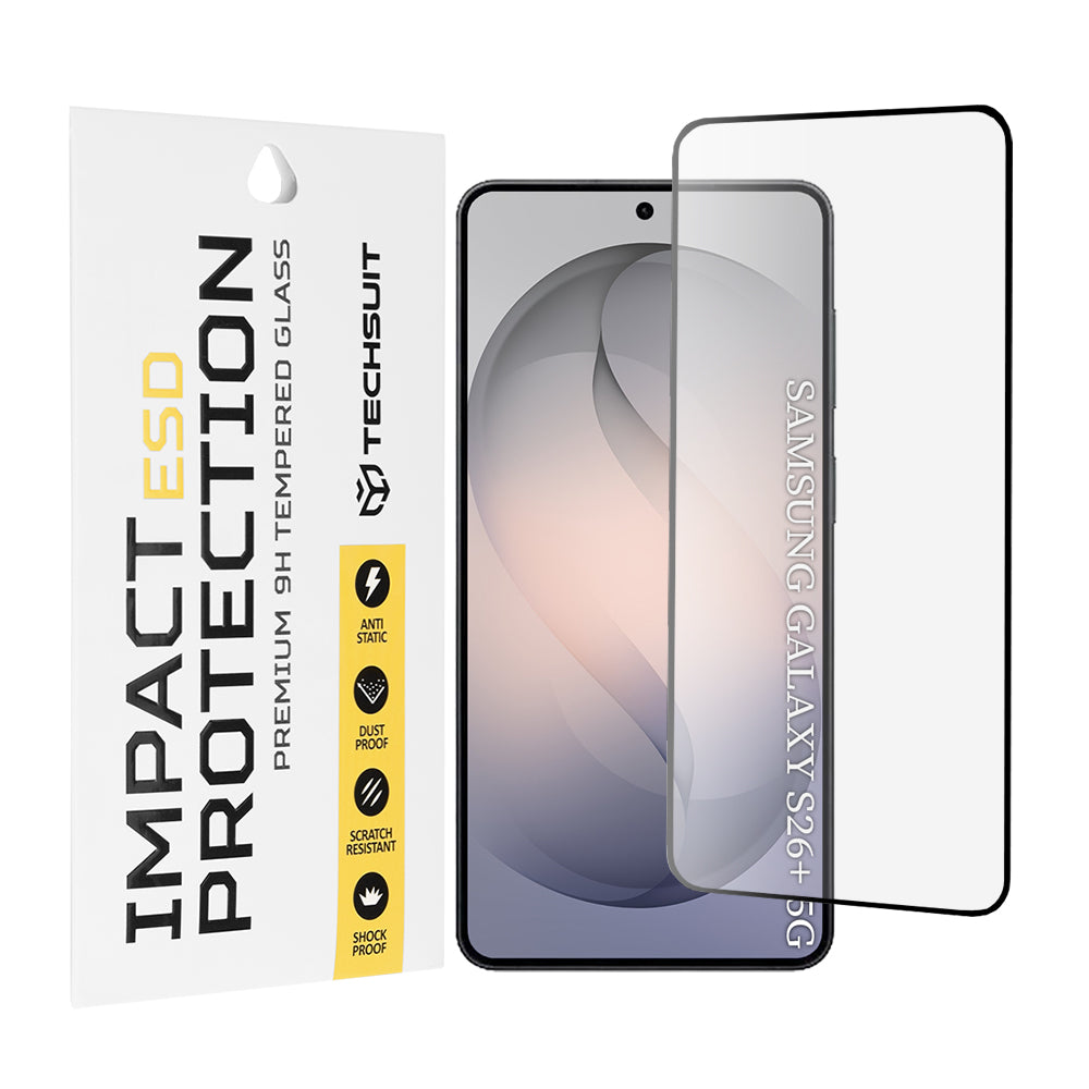 Techsuit képernyővédő fólia Samsung Galaxy S26 Plus S947-hez, Edzett üveg, Teljes ragasztás, Fekete