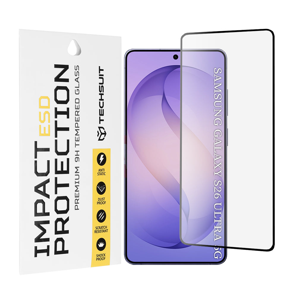Techsuit képernyővédő fólia Samsung Galaxy S26 Ultra S948-hoz, Edzett üveg, Teljes ragasztás, Fekete
