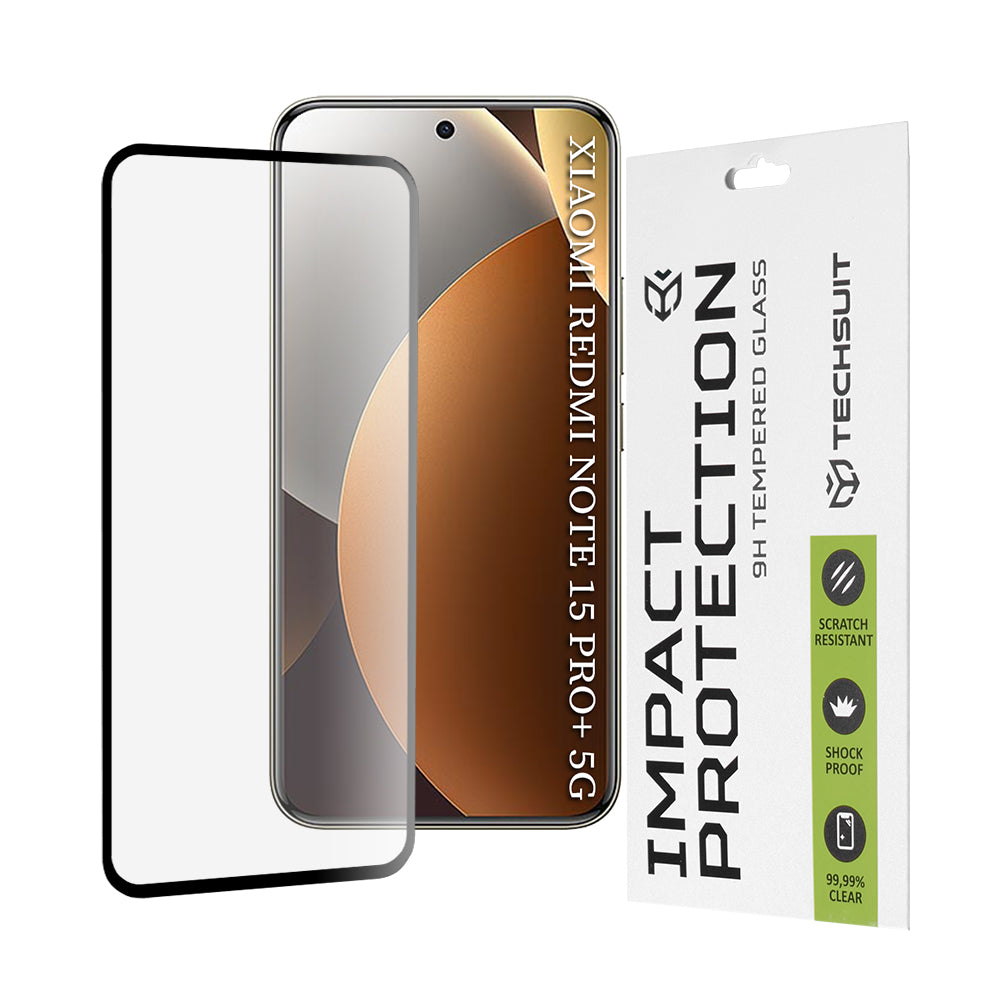 Techsuit képernyővédő fólia Xiaomi Poco M8 Pro / Redmi Note 15 Pro+ 5G készülékhez, Edzett üveg, Teljes ragasztás, 111D, Fekete