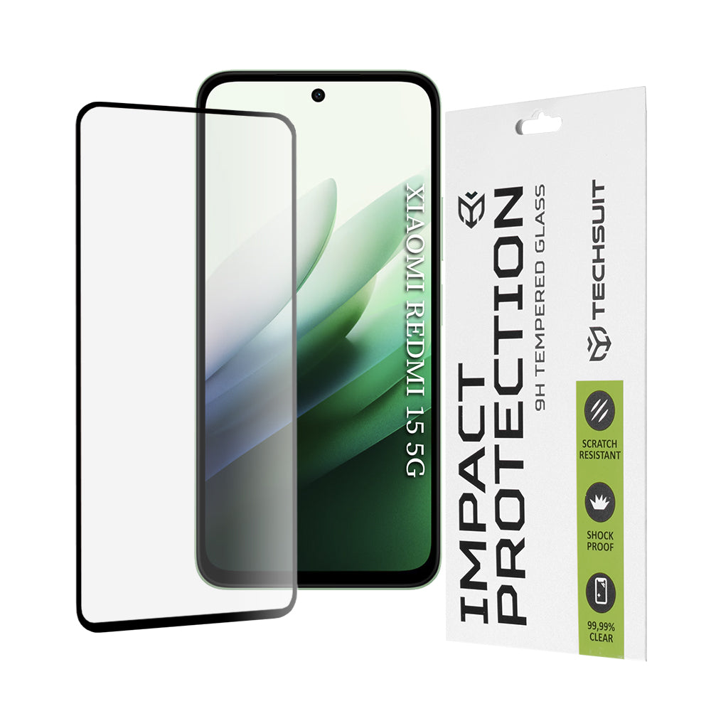 Techsuit képernyővédő fólia Xiaomi Redmi 15 5G / 15 4G készülékhez, edzett üveg, teljes ragasztó, 111D, fekete