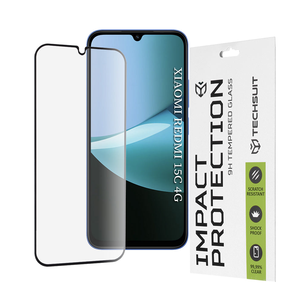 Techsuit képernyővédő fólia Xiaomi Redmi 15C 5G / 15C 4G készülékhez, edzett üveg, teljes ragasztó, 111D, fekete