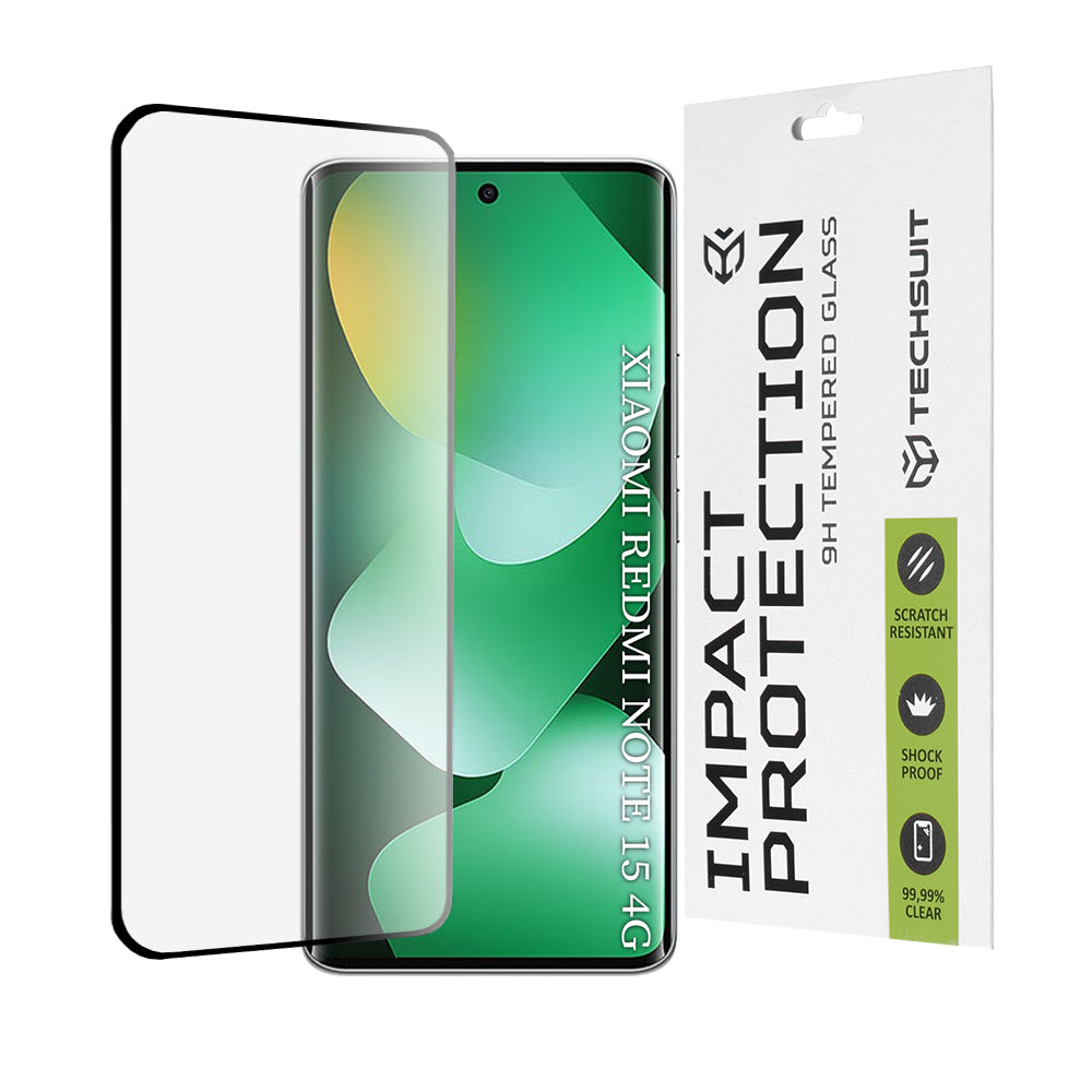 Techsuit Screen Protector for Xiaomi Redmi Note 15 4G, Tempered Glass, Full Glue, 111D, Black