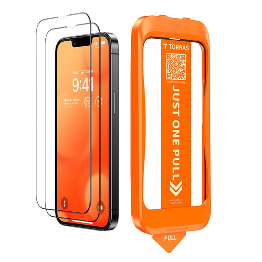 Torras GlassGo Install Master képernyővédő fólia Apple iPhone 17e / 16e / 14 / 13 Pro készülékekhez, edzett üveg, teljes ragasztó, 2 darabos szett