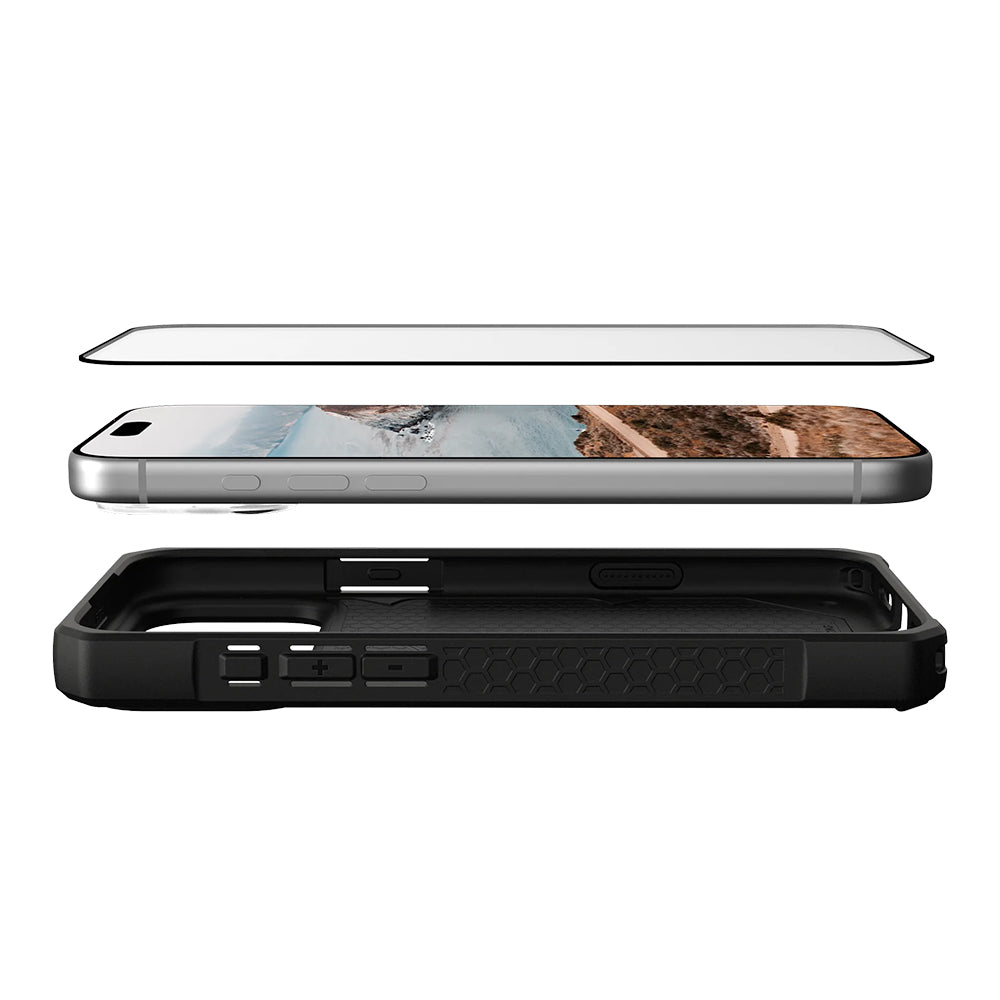 Védőfólia Urban Armor Gear Shield Apple iPhone 17 Pro Max készülékhez, Edzett üveg, Teljes ragasztás, Fekete