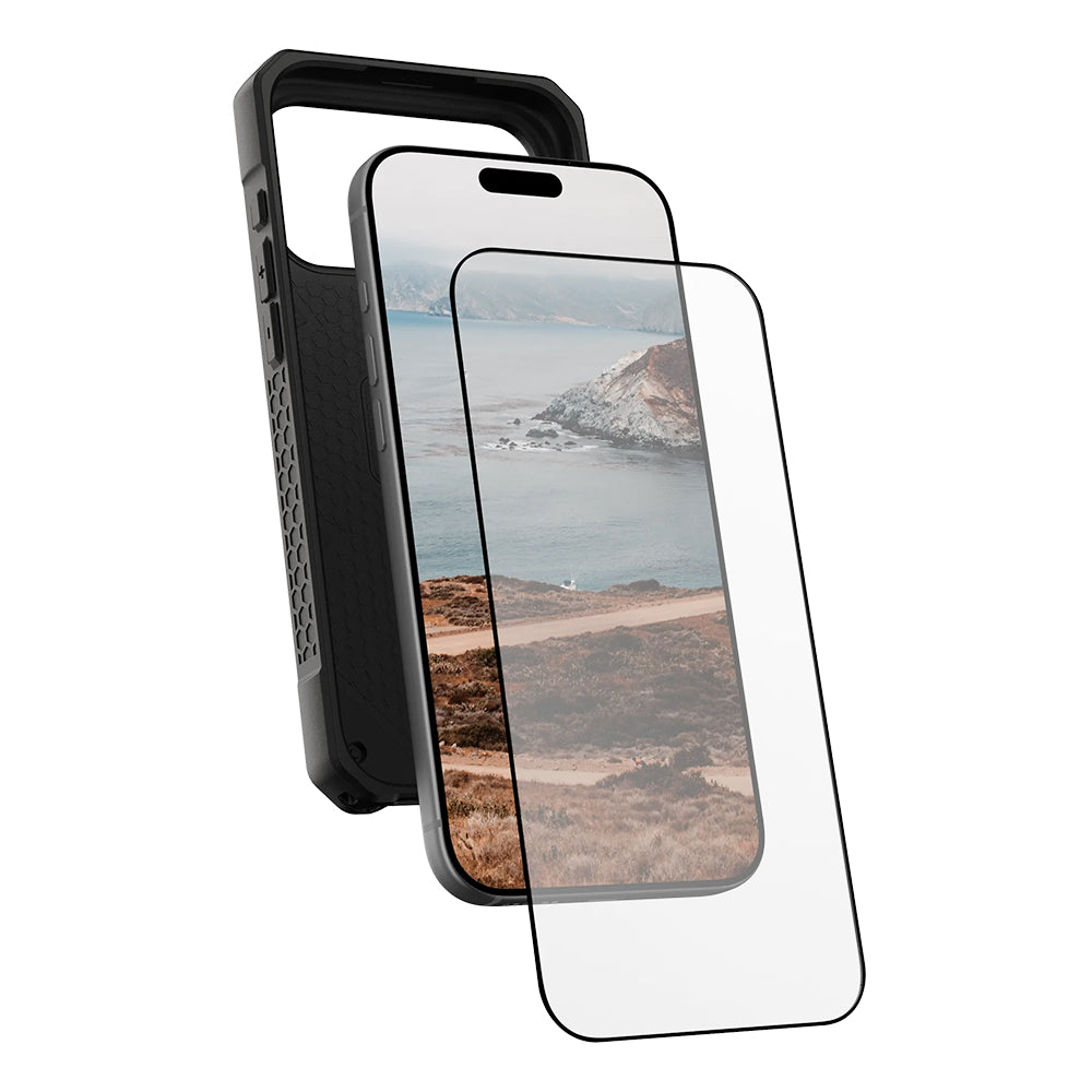 Védőfólia Urban Armor Gear Shield Apple iPhone 17 Pro Max készülékhez, Edzett üveg, Teljes ragasztás, Fekete