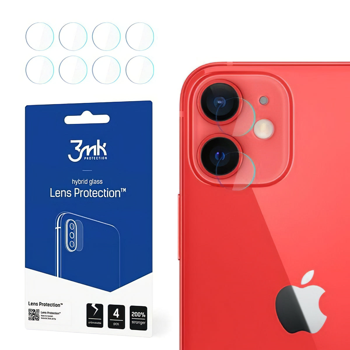 3MK Protection hátlapi kamera védőfólia Apple iPhone 12-höz, rugalmas üveg, 4 darabos készlet, átlátszó