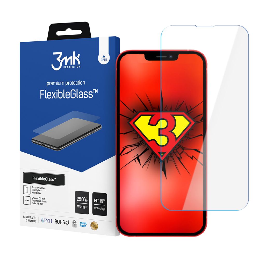 3MK FlexibleGlass képernyővédő fólia Apple iPhone 17e / 16e / 14 / 13 Pro készülékekhez, rugalmas üveg, teljes ragasztóval