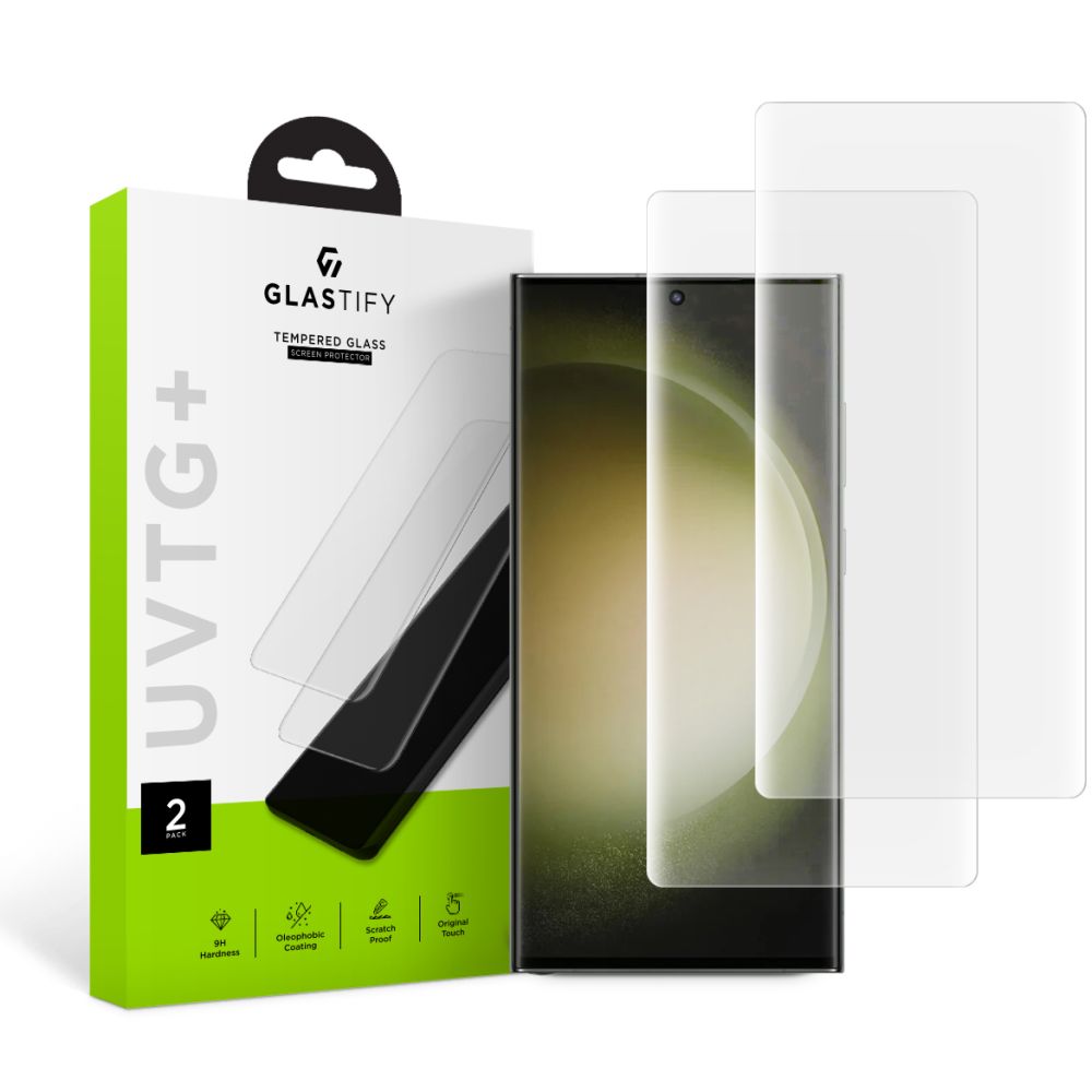 GLASTIFY UVTG+ képernyővédő fólia Samsung Galaxy S23 Ultra S918-hoz, Edzett üveg, UV ragasztó, 2 darabos készlet