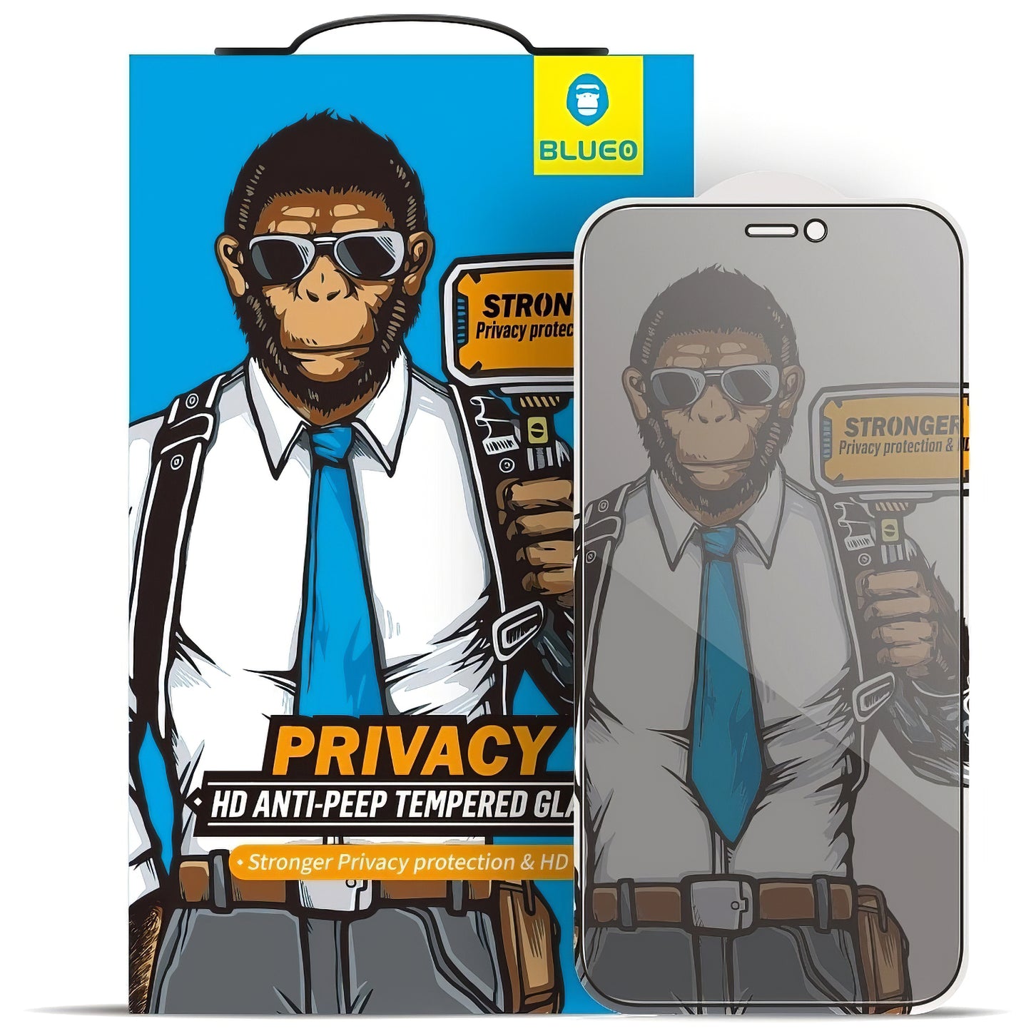 Privacy Blueo képernyővédő fólia Apple iPhone 17e / 16e / 14 / 13 Pro készülékekhez, Edzett üveg, Teljes ragasztás, 5D