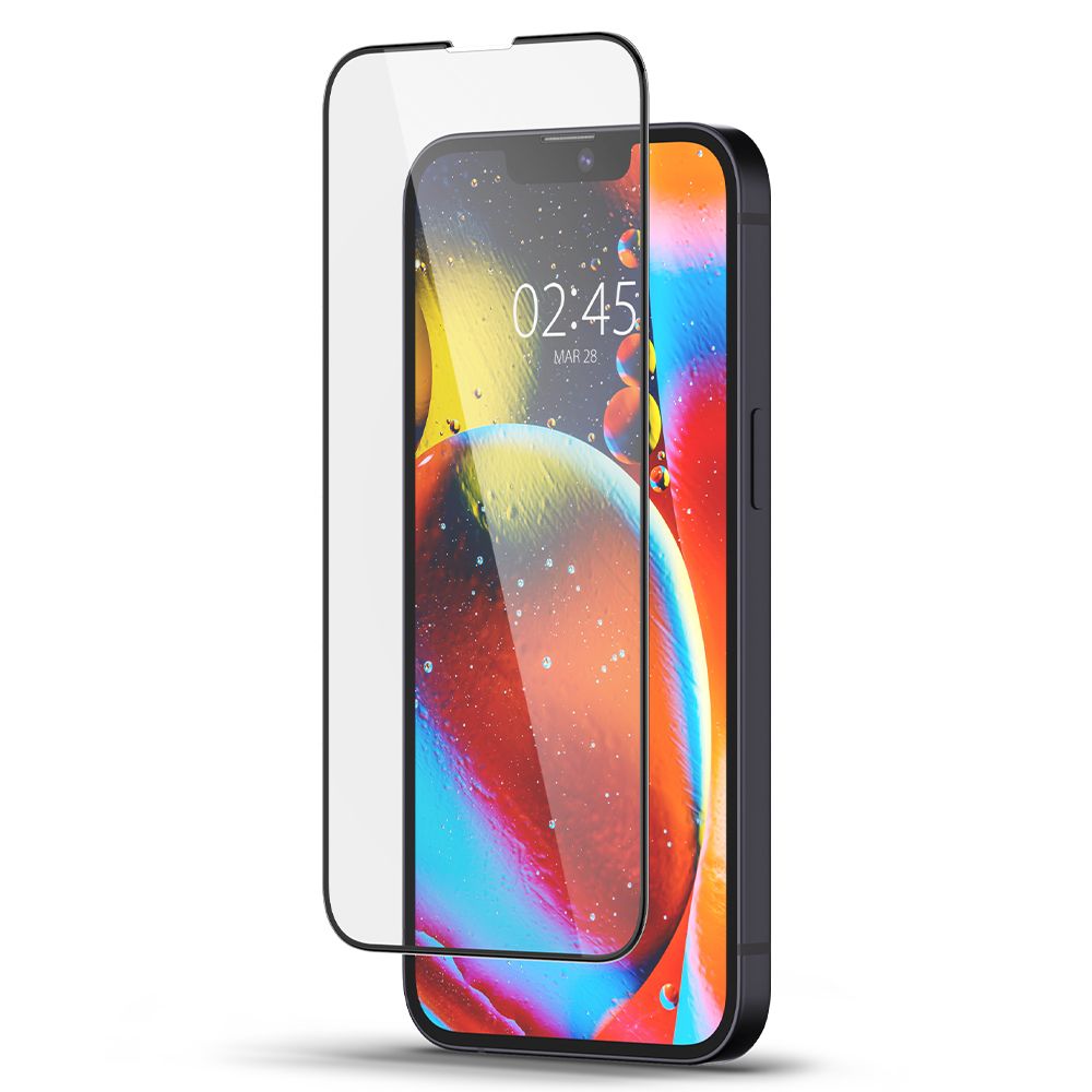 Spigen GlastR Slim képernyővédő fólia Apple iPhone 17e / 16e / 14 / 13 Pro készülékekhez, Edzett üveg, Teljes ragasztás, Fekete AGL03392