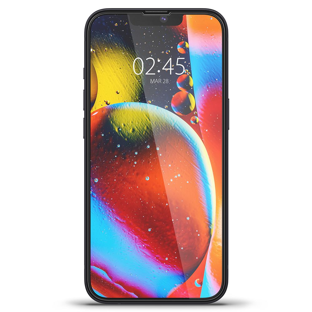 Spigen GlastR Slim képernyővédő fólia Apple iPhone 17e / 16e / 14 / 13 Pro készülékekhez, Edzett üveg, Teljes ragasztás, Fekete AGL03392