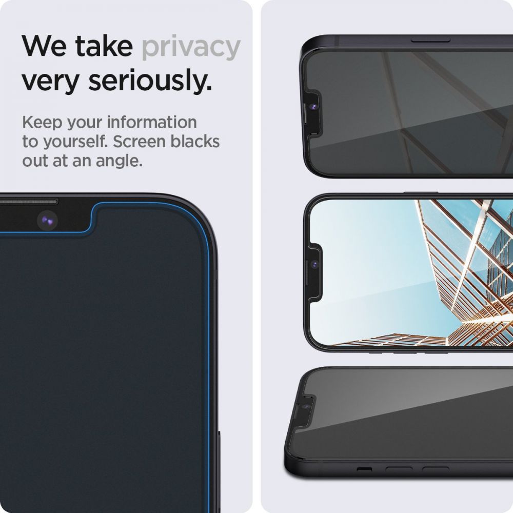 Privacy képernyővédő fólia Spigen GlastR EZ FIT Apple iPhone 14 Plus / 13 Pro Max készülékhez, Edzett üveg, Teljes ragasztás, 2 darabos készlet