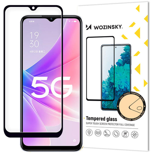 WZK képernyővédő Oppo A57 4G / A77 4G / A57s / A57e, üvegpajzs, teljes ragasztás, tokbarát, Fekete