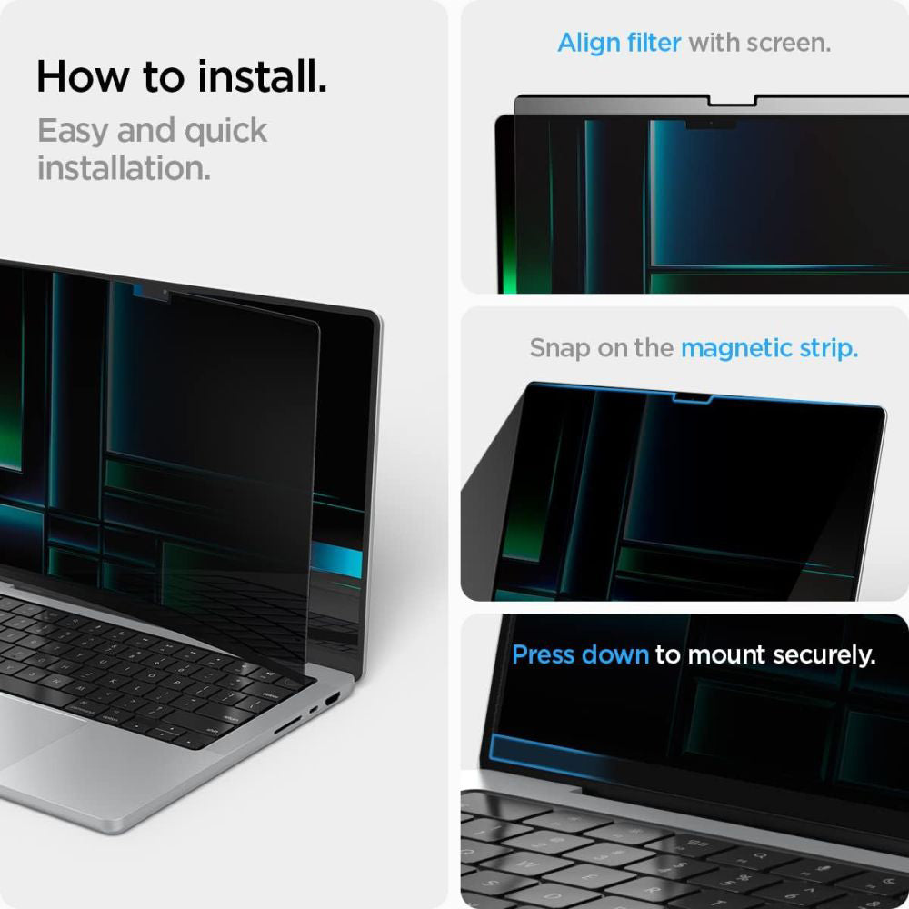 Spigen Safe View Magnetic Privacy Képernyővédő Fólia Apple MacBook Pro 14inch (2022) / (2024) / (2023) / (2021) készülékhez, Műanyag AFL06158