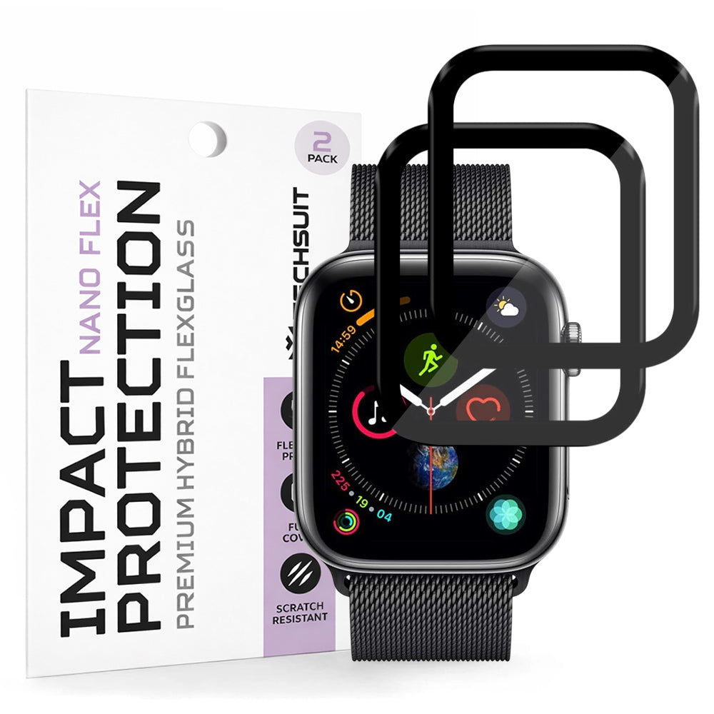 Techsuit Nano Flex védőfólia Apple Watch 44mm sorozathoz, 2 darabos készlet, Műanyag, Fekete